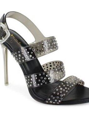 Bebe black Lucite Rhinestone Kathleen Glam Stiletto Studded Y2K Heels sz 9
